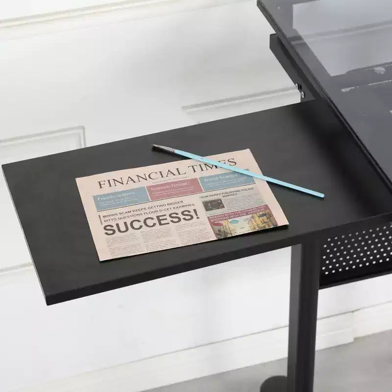 Tavolo da Disegno Regolabile a Manovella con 2 Cassetti in Metallo, Nero, Include Sgabello