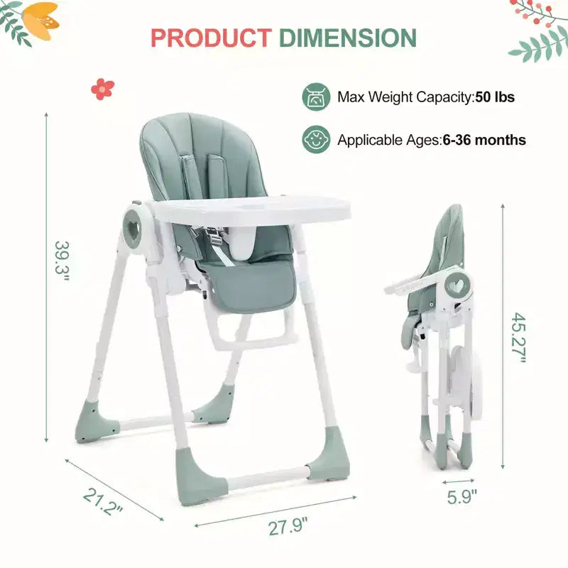 Easy Clean High Chairs for Babies with Adjustable Height, 5 Recline Positions, Removable Double Tray and 5-Point Harness