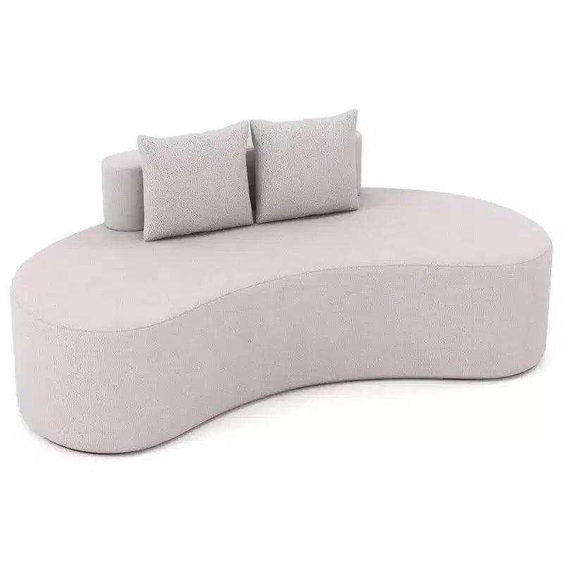 Upholstered Curved Sofa with 2 Cozy Pillows, Low Backrest, Beige/Gray