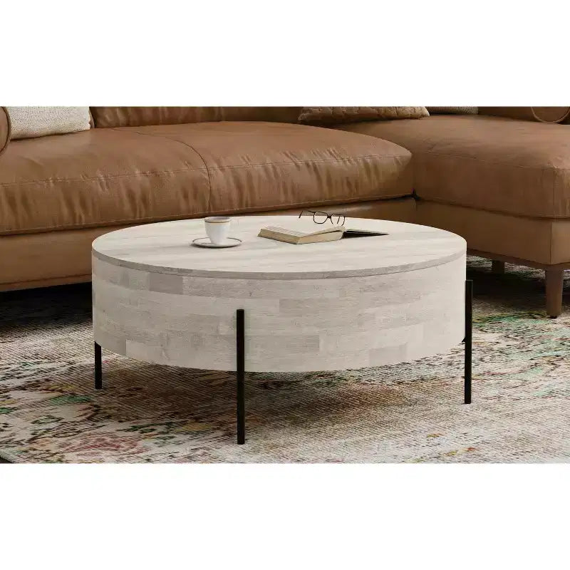 Tavolino da Caffè Moderno Urbano Rotondo da 38" in Legno Massello di Mango