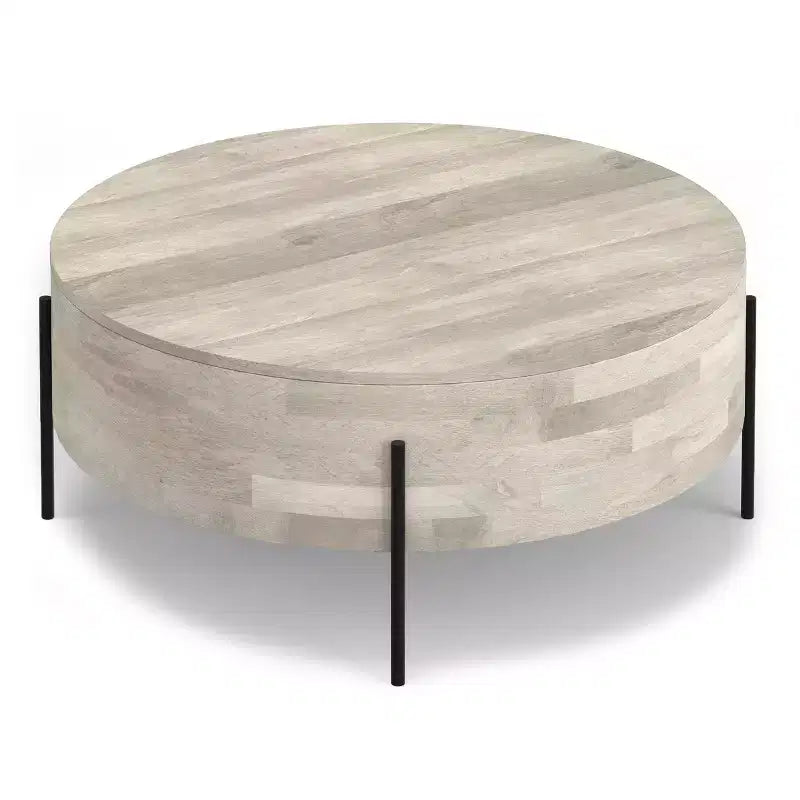 Tavolino da Caffè Moderno Urbano Rotondo da 38" in Legno Massello di Mango
