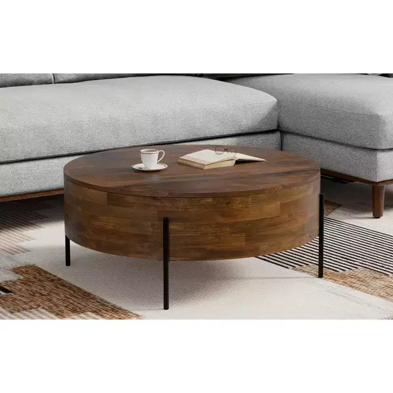 Tavolino da Caffè Moderno Urbano Rotondo da 38" in Legno Massello di Mango