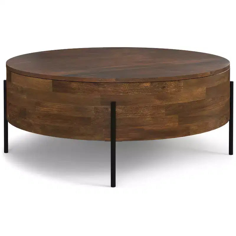 Tavolino da Caffè Moderno Urbano Rotondo da 38" in Legno Massello di Mango