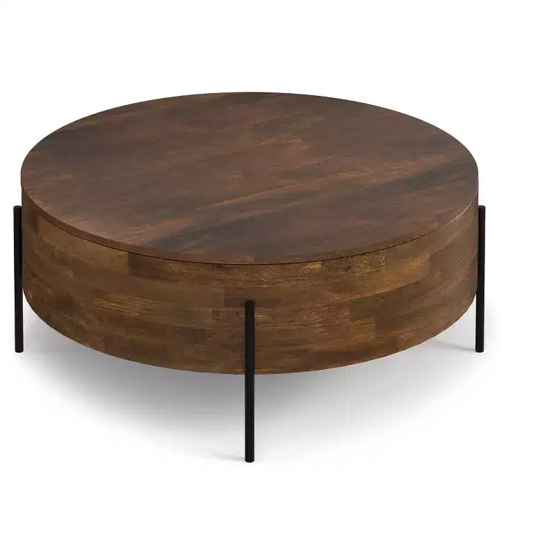 Tavolino da Caffè Moderno Urbano Rotondo da 38" in Legno Massello di Mango