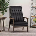 Mid Century Modern Accent Chair, Upholstered Matte Black Faux Leather, Living Room Bedroom