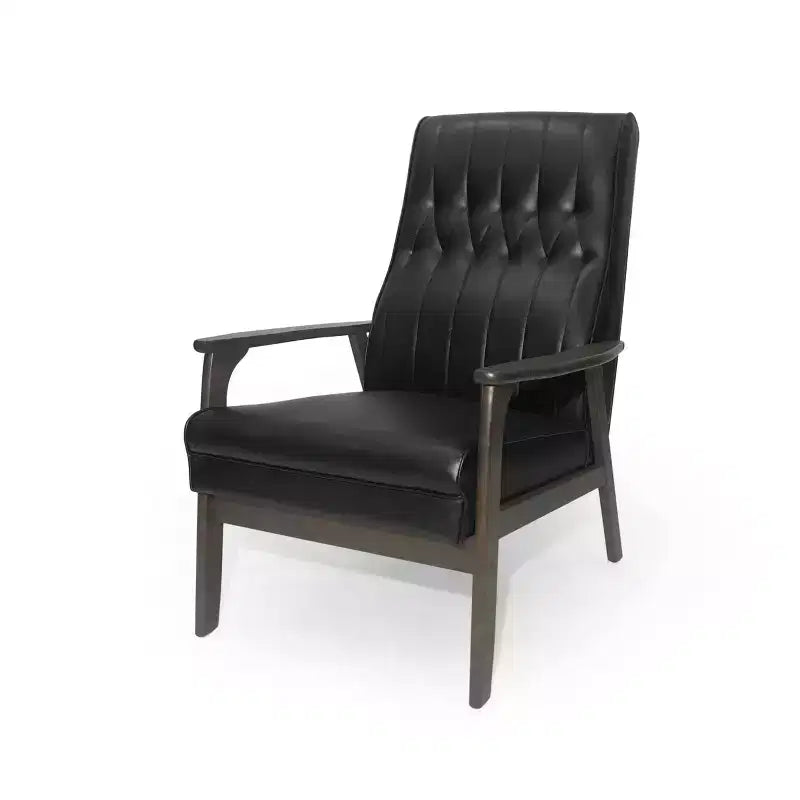 Poltrona d'Accentto Mid Century Modern, Rivestita in Finta Pelle Nera Opaca, Soggiorno o Camera da Letto