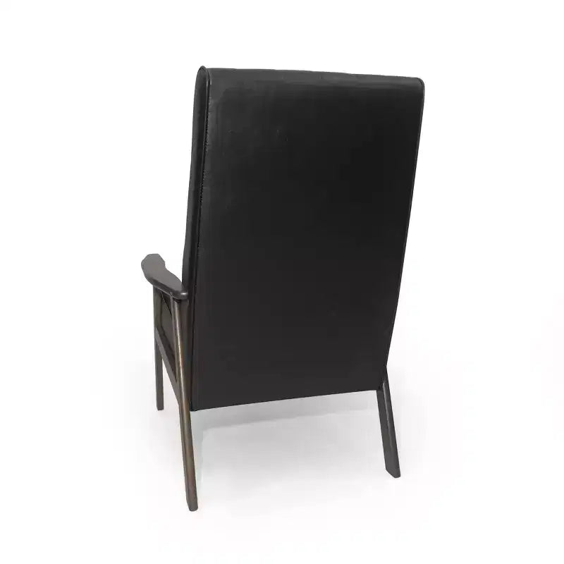 Mid Century Modern Accent Chair, Upholstered Matte Black Faux Leather, Living Room Bedroom