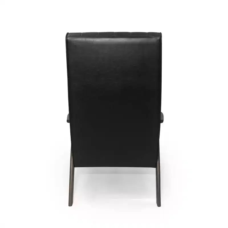 Mid Century Modern Accent Chair, Upholstered Matte Black Faux Leather, Living Room Bedroom