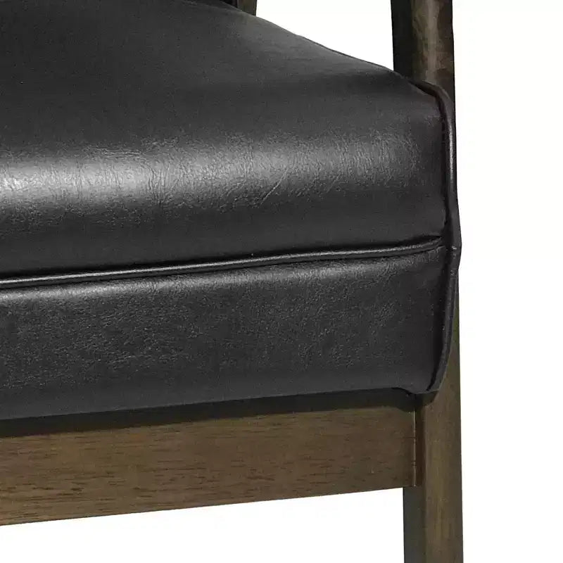 Mid Century Modern Accent Chair, Upholstered Matte Black Faux Leather, Living Room Bedroom
