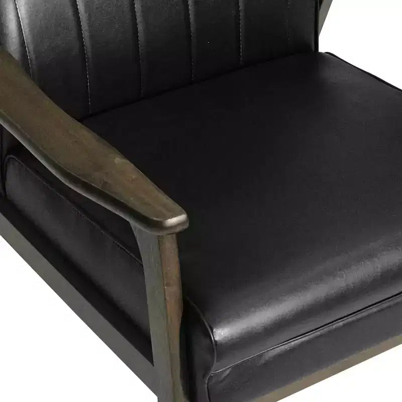Mid Century Modern Accent Chair, Upholstered Matte Black Faux Leather, Living Room Bedroom