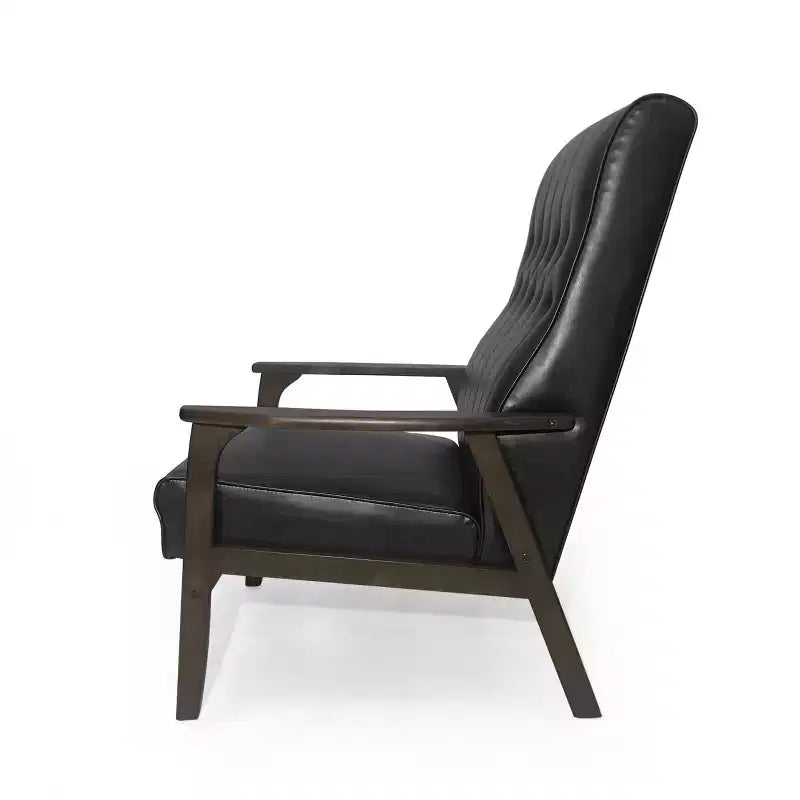 Mid Century Modern Accent Chair, Upholstered Matte Black Faux Leather, Living Room Bedroom