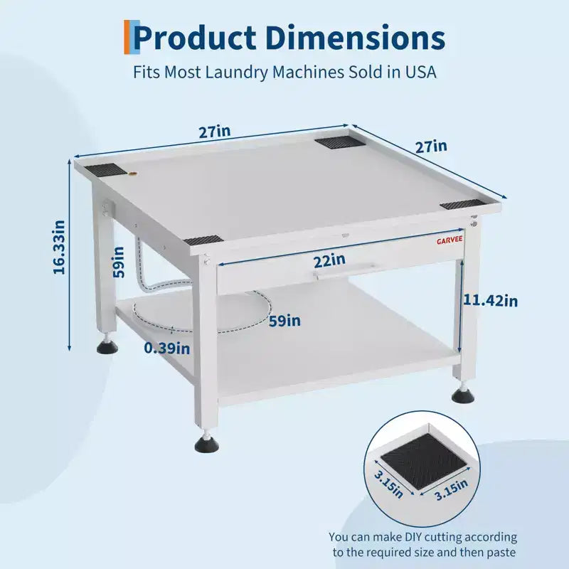 Pedestal para lavadora y secadora de 27" de ancho con estante extraíble, pedestal de lavandería de 16" de altura con almohadillas antivibración, bandeja de drenaje y manguera, capacidad de 1000 libras