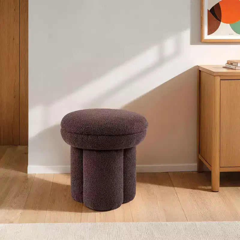 Taburete decorativo con forma de hongo, otomana de 17.5" con tapa redonda, base pedestal, silla tapizada en tela de borrego para sala de estar