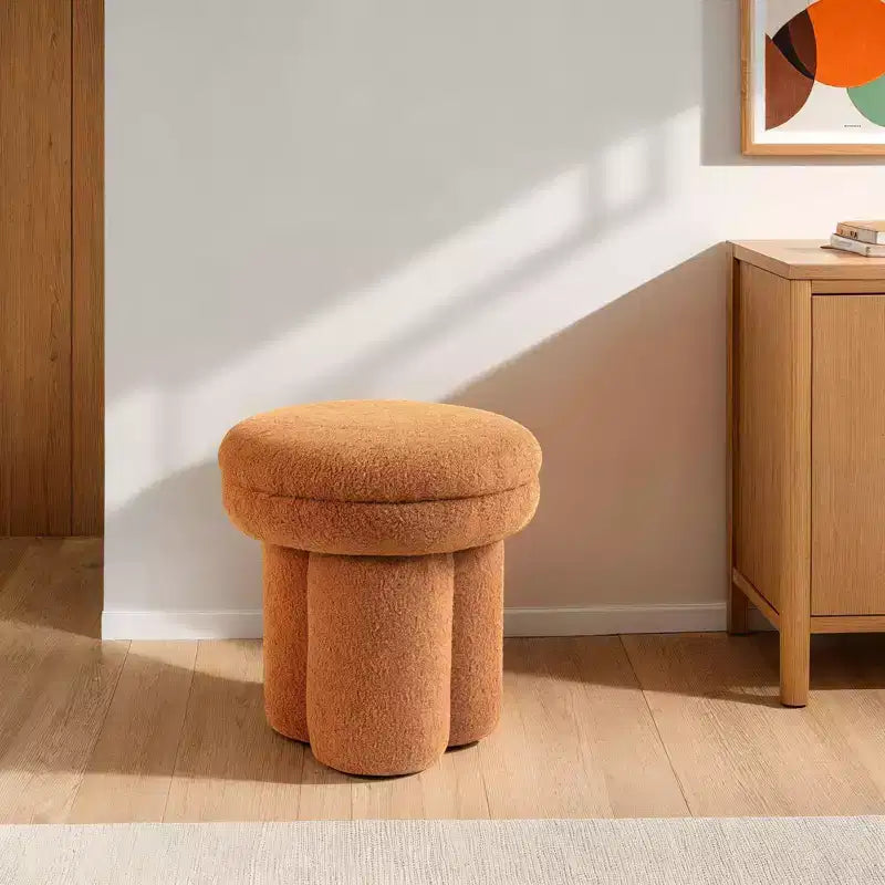 Taburete decorativo con forma de hongo, otomana de 17.5" con tapa redonda, base pedestal, silla tapizada en tela de borrego para sala de estar