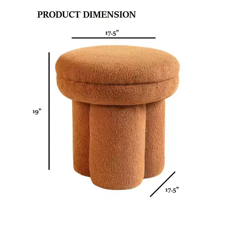 Taburete decorativo con forma de hongo, otomana de 17.5" con tapa redonda, base pedestal, silla tapizada en tela de borrego para sala de estar