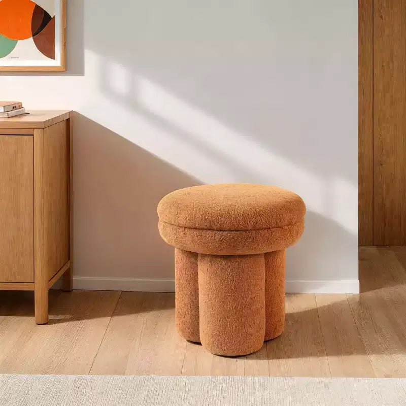 Taburete decorativo con forma de hongo, otomana de 17.5" con tapa redonda, base pedestal, silla tapizada en tela de borrego para sala de estar