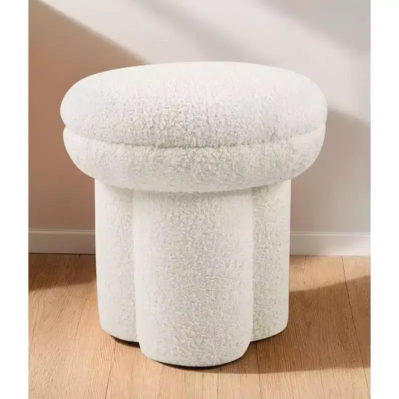 Mushroom-Shaped Accent Stool, 17.5" Ottoman with Round Top, Pedestal Base, Shearling Fabric Upholstered Chair for Living Room