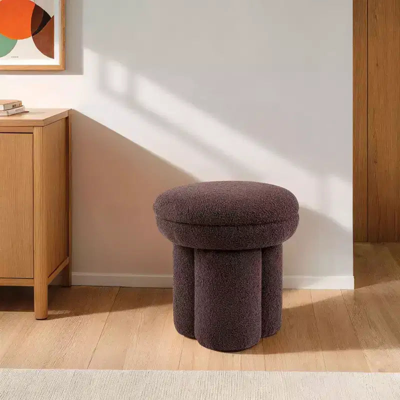 Taburete decorativo con forma de hongo, otomana de 17.5" con tapa redonda, base pedestal, silla tapizada en tela de borrego para sala de estar