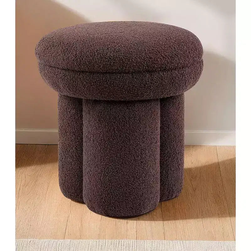 Mushroom-Shaped Accent Stool, 17.5" Ottoman with Round Top, Pedestal Base, Shearling Fabric Upholstered Chair for Living Room