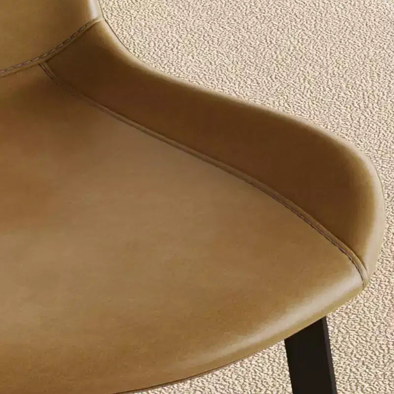 Set van 4 moderne eetkamerstoelen, bruine PU leren zitting, zwarte koolstofstalen poten, thuis, restaurant, vergaderruimte
