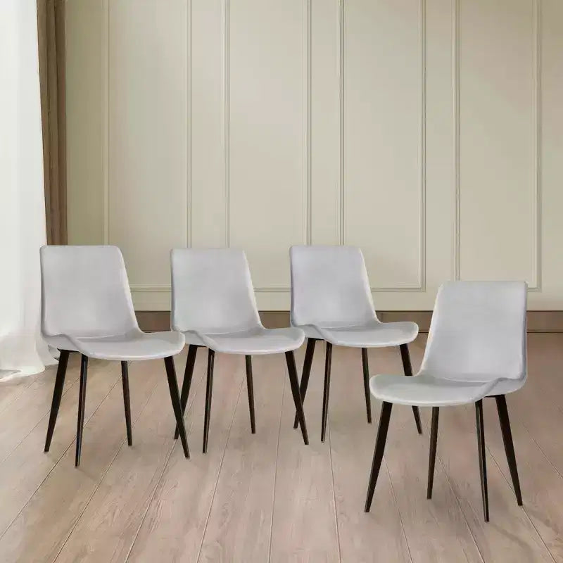 Set van 4 moderne eetkamerstoelen, bruine PU leren zitting, zwarte koolstofstalen poten, thuis, restaurant, vergaderruimte