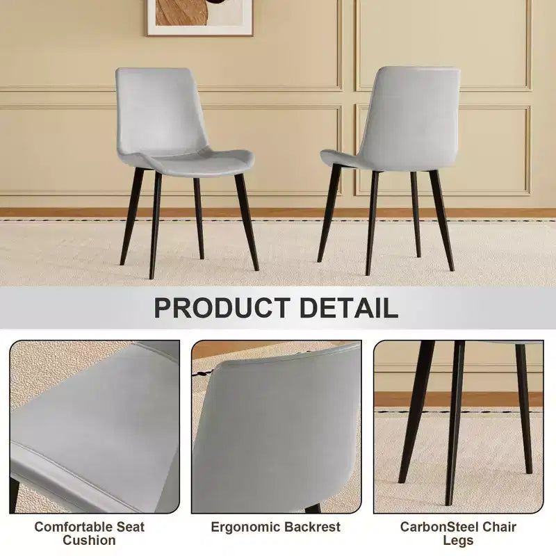 Set van 4 moderne eetkamerstoelen, bruine PU leren zitting, zwarte koolstofstalen poten, thuis, restaurant, vergaderruimte