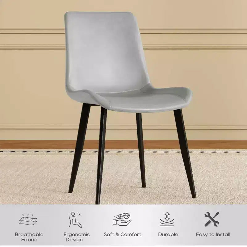 Set van 4 moderne eetkamerstoelen, bruine PU leren zitting, zwarte koolstofstalen poten, thuis, restaurant, vergaderruimte