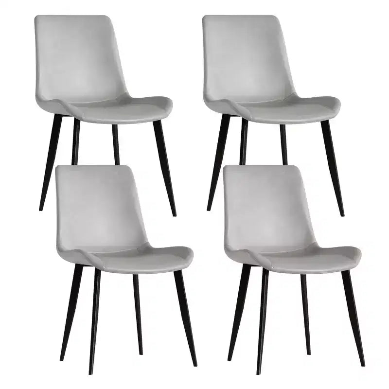Set van 4 moderne eetkamerstoelen, bruine PU leren zitting, zwarte koolstofstalen poten, thuis, restaurant, vergaderruimte