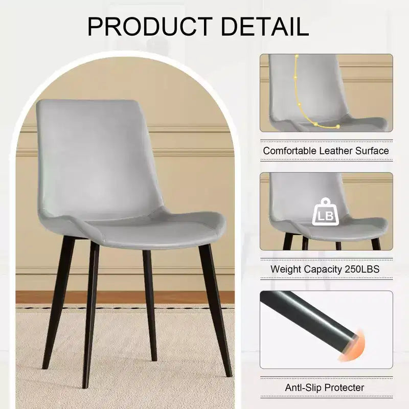 Set van 4 moderne eetkamerstoelen, bruine PU leren zitting, zwarte koolstofstalen poten, thuis, restaurant, vergaderruimte