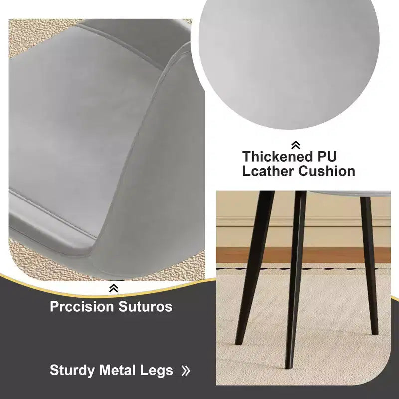 Set van 4 moderne eetkamerstoelen, bruine PU leren zitting, zwarte koolstofstalen poten, thuis, restaurant, vergaderruimte