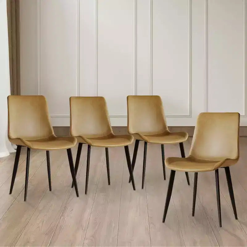 Set di 4 Sedie da Pranzo Moderne, Seduta in Pelle PU Marrone, Gambe in Acciaio al Carbonio Nero, Casa, Ristorante, Sala Conferenze