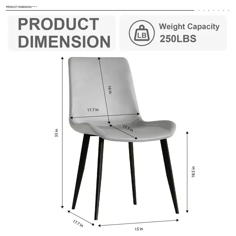 Set van 4 moderne eetkamerstoelen, bruine PU leren zitting, zwarte koolstofstalen poten, thuis, restaurant, vergaderruimte