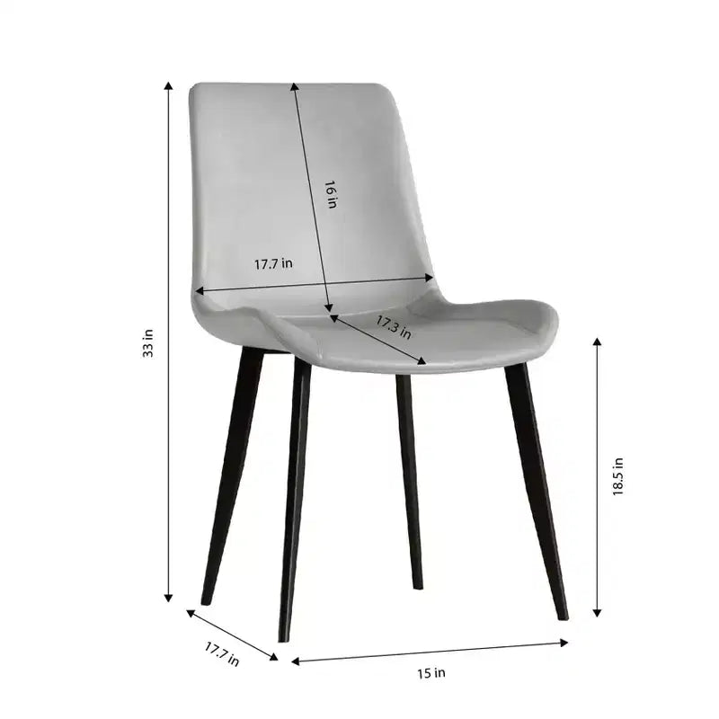 Set van 4 moderne eetkamerstoelen, bruine PU leren zitting, zwarte koolstofstalen poten, thuis, restaurant, vergaderruimte
