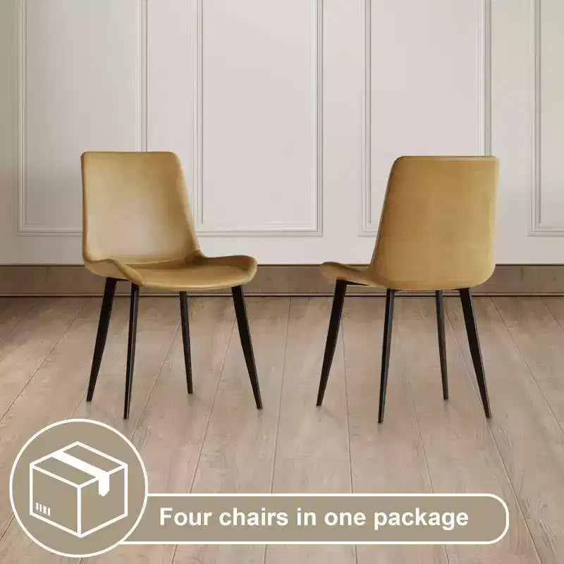 Set van 4 moderne eetkamerstoelen, bruine PU leren zitting, zwarte koolstofstalen poten, thuis, restaurant, vergaderruimte