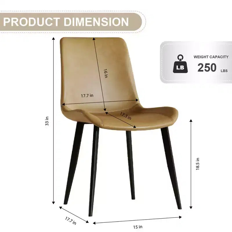 Set di 4 Sedie da Pranzo Moderne, Seduta in Pelle PU Marrone, Gambe in Acciaio al Carbonio Nero, Casa, Ristorante, Sala Conferenze