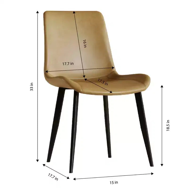 Set van 4 moderne eetkamerstoelen, bruine PU leren zitting, zwarte koolstofstalen poten, thuis, restaurant, vergaderruimte