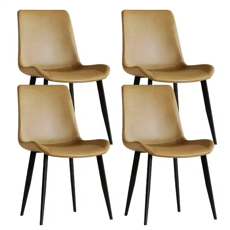 Set van 4 moderne eetkamerstoelen, bruine PU leren zitting, zwarte koolstofstalen poten, thuis, restaurant, vergaderruimte