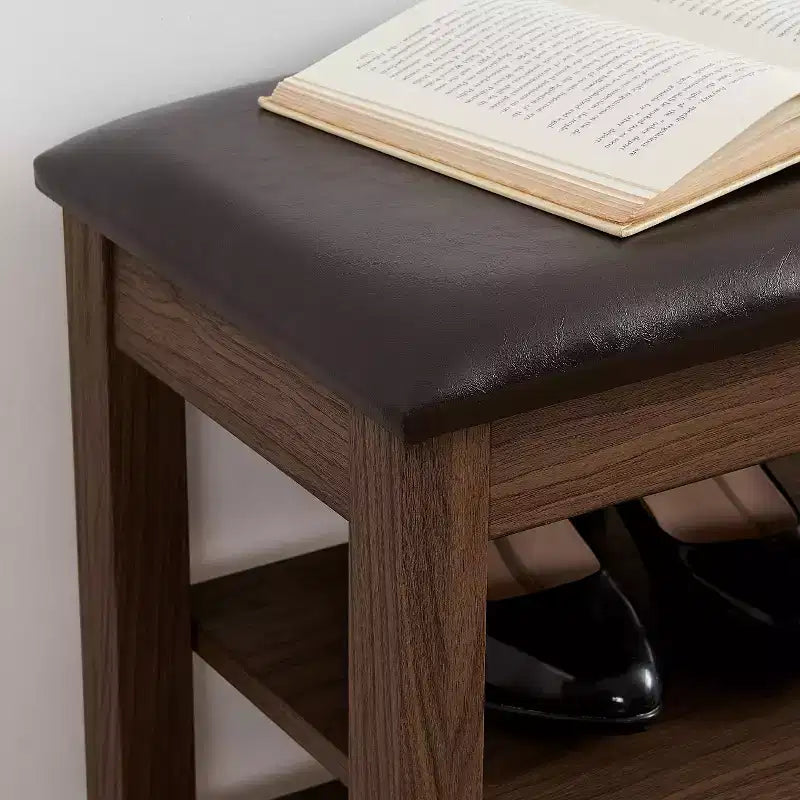 Banc à chaussures long en bois de caoutchouc naturel avec rangement dissimulé, organisateur d'entrée style nordique