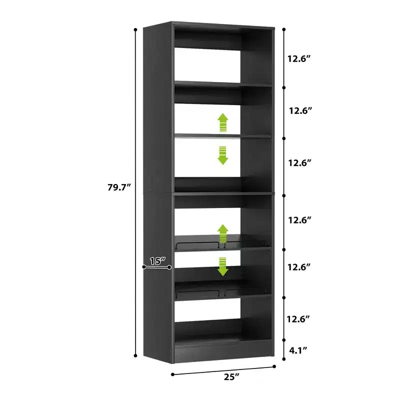 6-Tier Shoe Rack Tower, 80'' Floor Standing Wooden Shoe Organizer