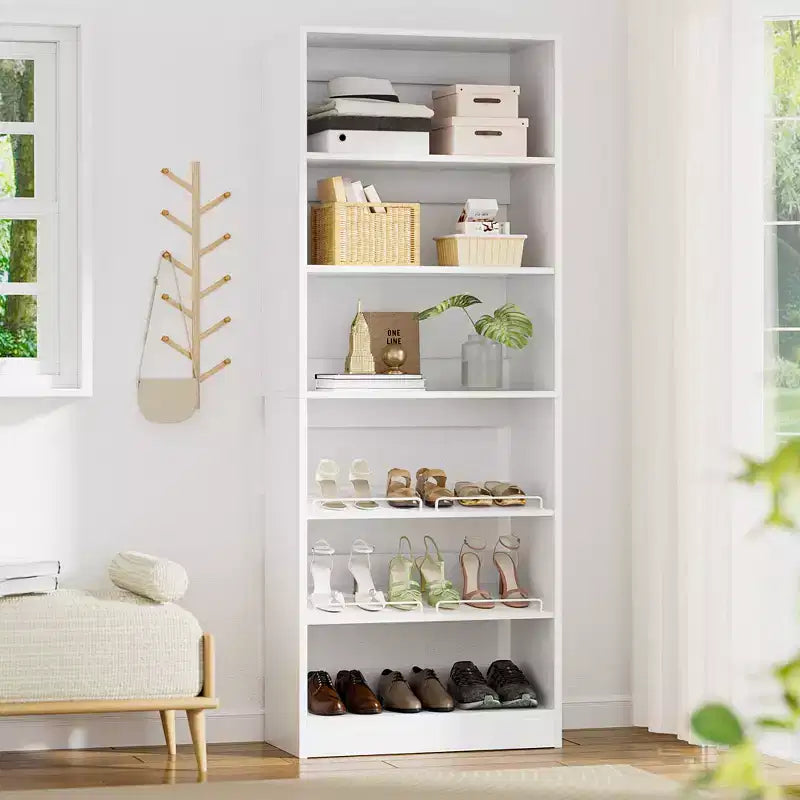 6-Tier Shoe Rack Tower, 80'' Floor Standing Wooden Shoe Organizer