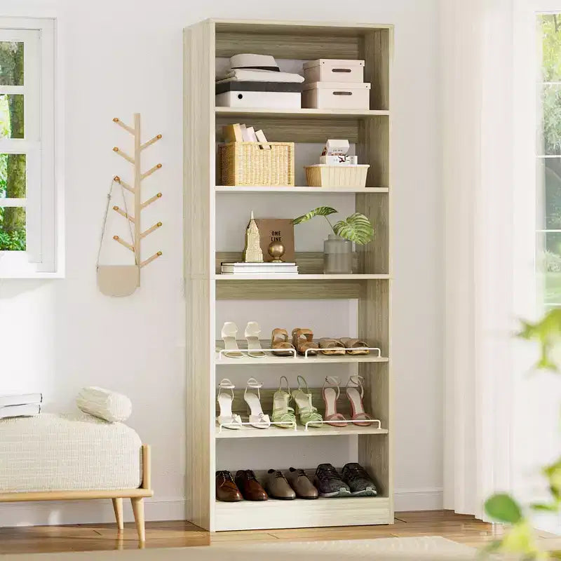 6-laags schoenenrek toren, 80'' staand houten schoenenorganizer