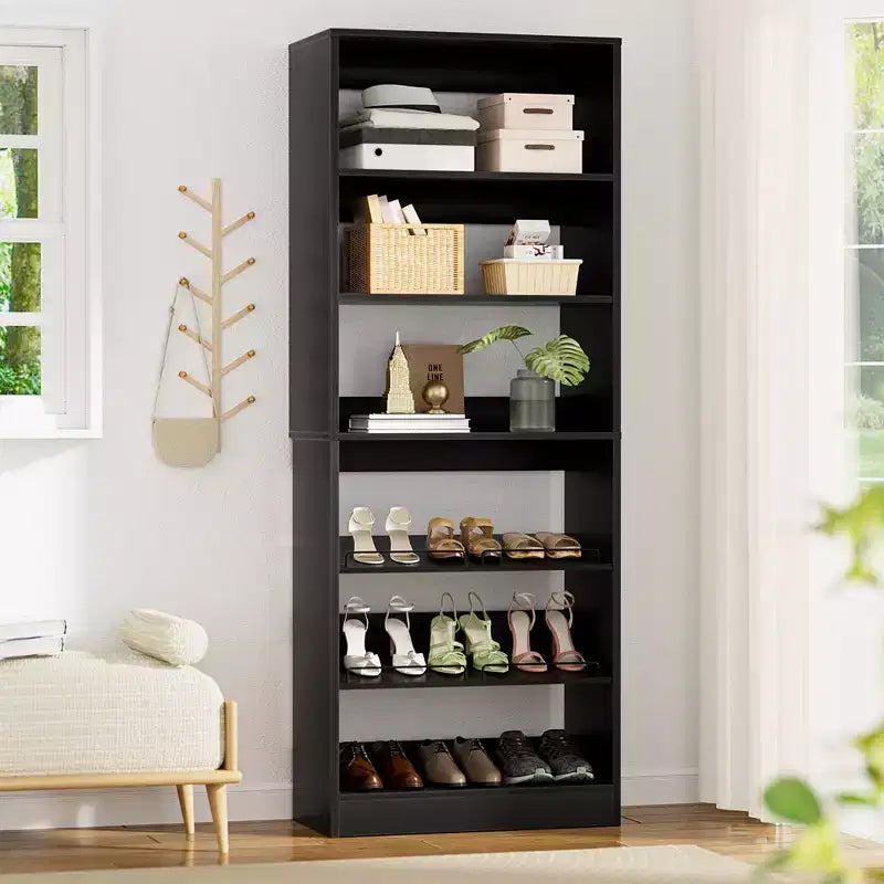 6-Tier Shoe Rack Tower, 80'' Floor Standing Wooden Shoe Organizer