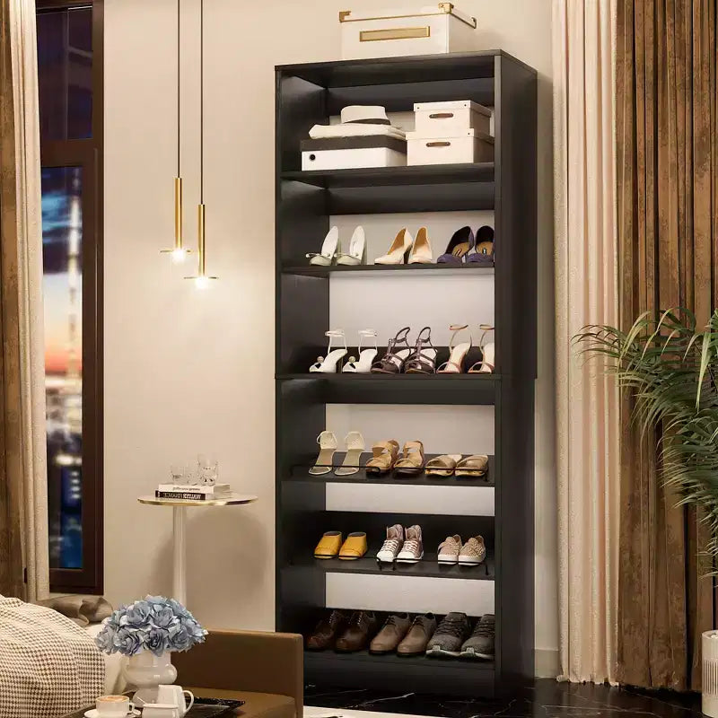 6-laags schoenenrek toren, 80'' staand houten schoenenorganizer