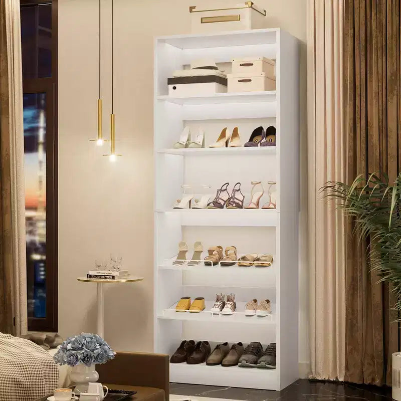 6-laags schoenenrek toren, 80'' staand houten schoenenorganizer