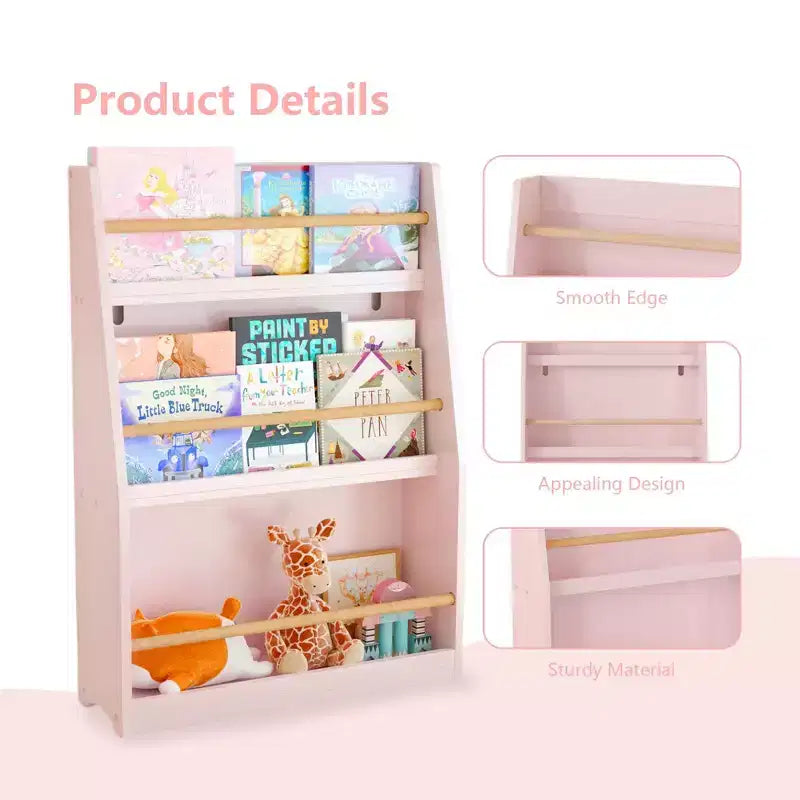 3 Tier Kids Book Rack Bookshelf, Toddler Front-Facing Bookcase for Reading Corner, Nursery, Playroom & Classrooms