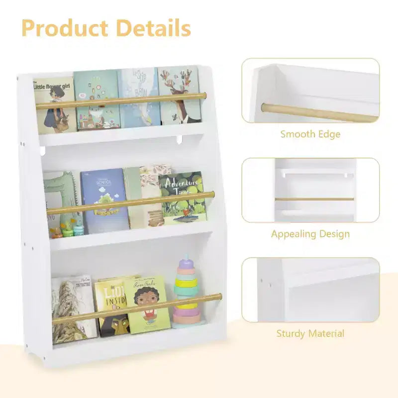 3 Tier Kids Book Rack Bookshelf, Toddler Front-Facing Bookcase for Reading Corner, Nursery, Playroom & Classrooms