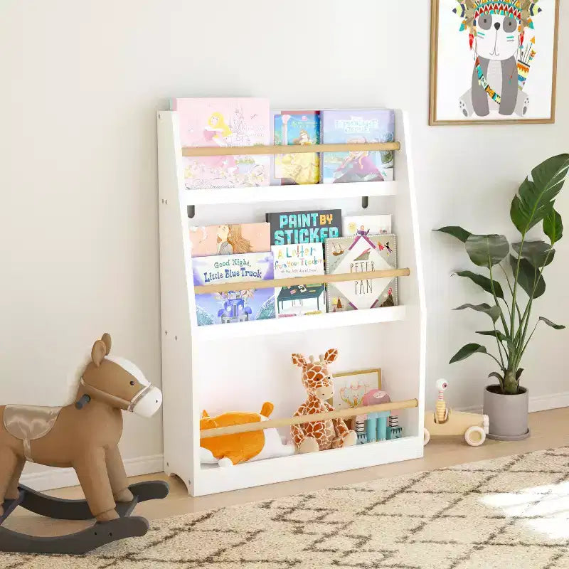 3 Tier Kids Book Rack Bookshelf, Toddler Front-Facing Bookcase for Reading Corner, Nursery, Playroom & Classrooms