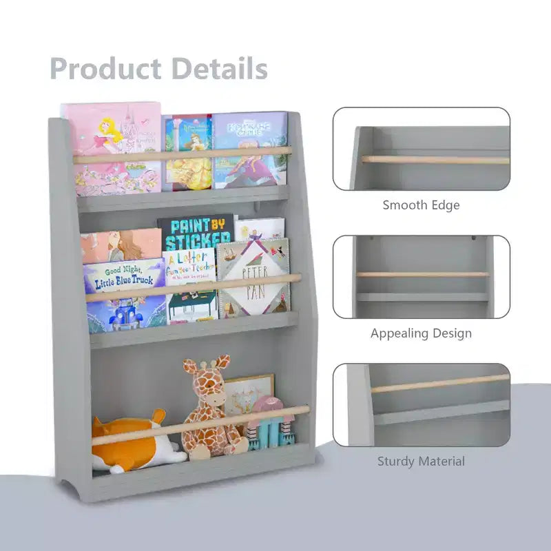 3 Tier Kids Book Rack Bookshelf, Toddler Front-Facing Bookcase for Reading Corner, Nursery, Playroom & Classrooms