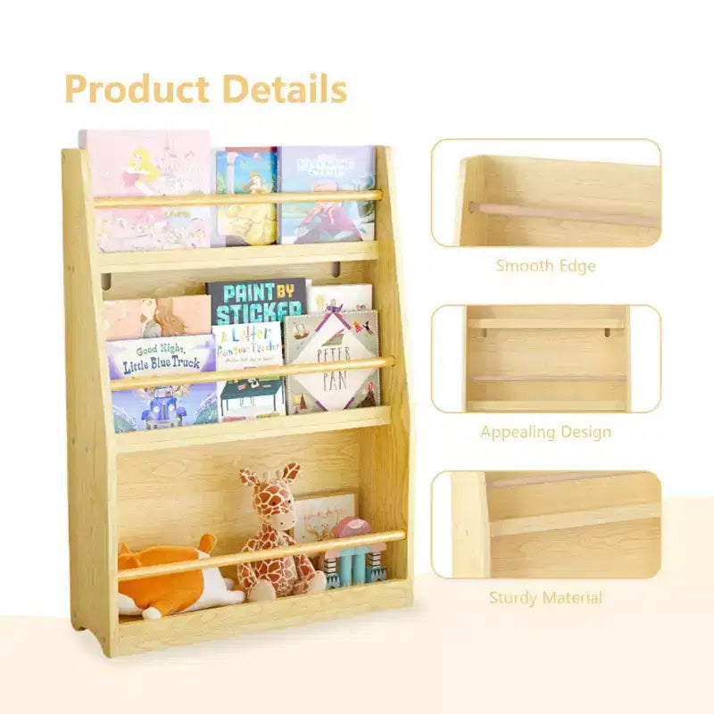 3 Tier Kids Book Rack Bookshelf, Toddler Front-Facing Bookcase for Reading Corner, Nursery, Playroom & Classrooms