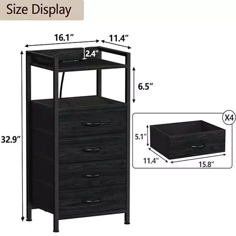 Ladekast met 4 laden, voorzien van houten blad en kaptafel, geschikt voor slaapkamers en keukens, 41x29x83,5 cm